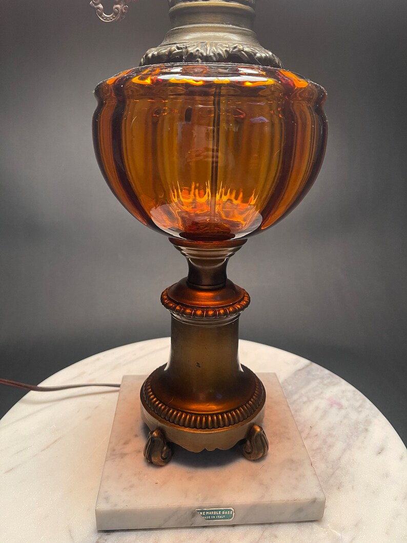 Antique GWTW Amber Lamp With Hand Painted Flowers - Etsy