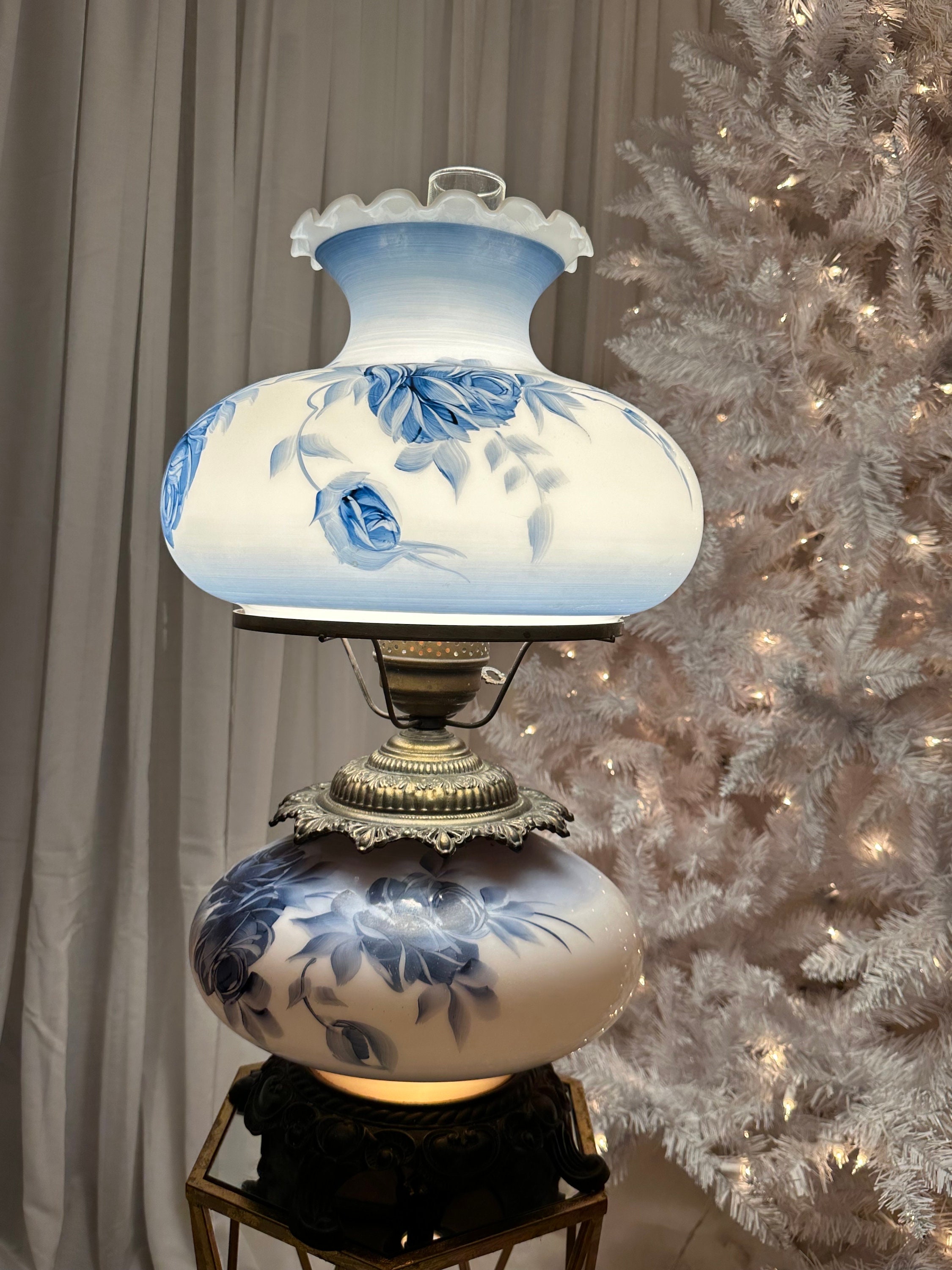 GWTW 3 Way Hurricane Hand Painted White And Blue Floral Lamps Etsy Il Fullxfull.5860481435 3zn6
