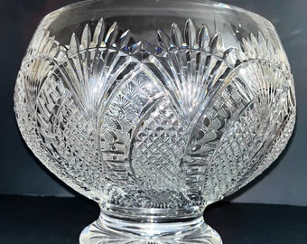 Waterford Lead Crystal Seahorse 12" Wedge & Diamond Cut Footed Bowl