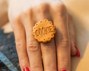 Biscuit, Ring Handmade Polymer Clay Stainless Steel
