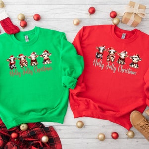 Couples Christmas Cows Sweatshirt, Holiday Crewneck Pullover, Holiday Group Shirts, Matching Family Sweatshirts, Trendy Friends Sweaters