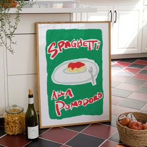 Pasta Print Poster Spaghetti Alla Pomodoro Art Tomato Print Kitchen Dining Room Art Italian Art Print Maximalist Eclectic Wall Decor