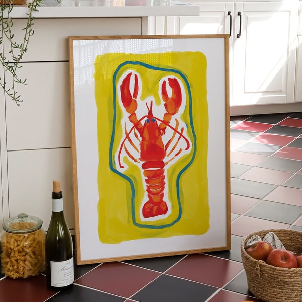 Lobster Print Lobster Poster Lobster Wall Art Kitchen Mediterranean Decor Coastal Oil Painting Europecore Hostess Gift For Foodie Cafe Art