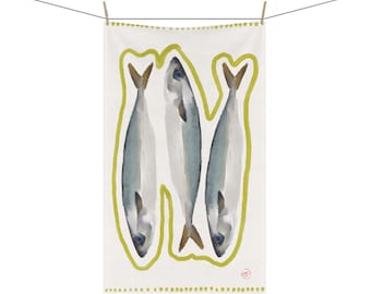 Sardine Kitchen Towel Mediterranean European Summer Europecore Coastal Aesthetic Gift For Foodie Hostess Gift Nautical Beach Lakehouse Decor