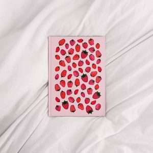 Strawberry Journal, berry notebook, berries and cream, berry stationary, cottagecore, vacation journal, adventure journal, pink notebook
