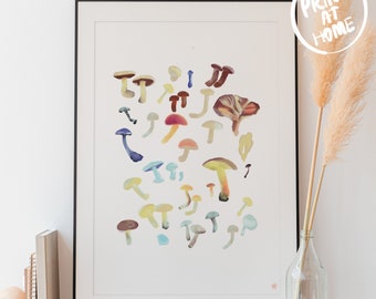 Pilz-Druck Pilz-Poster Digitaler Pilz zum Ausdrucken Bunter Pilz Cottagecore Print Goblincore Geschenk Foodie Nettes Geschenk Regenbogen Pilze