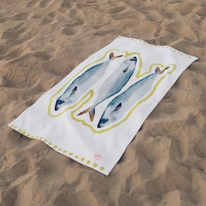 Serviette de plage sardine, piscine méditerranéenne, été européen, Europecore, cadeau esthétique côtier pour les gourmets, cadeau d&#39;été européen, maison de lac nautique
