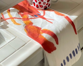 Lobster Kitchen Towel Mediterranean European Summer Europecore Coastal Aesthetic Gift For Foodie Hostess Gift Nautical Beach Lakehouse Decor