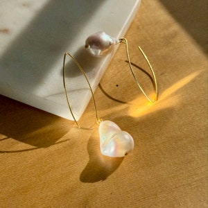 Real Pearl Earrings Baroque Pearl Dangle Earrings Bridal Jewelry Anniversary Gift Handmade Freshwater Pearl Fireball 14k Gold European Boho image 8