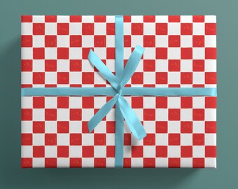 Red Checkered Wrapping Paper Checker Pattern Gift Wrap Checkerboard Unique Vintage Christmas Wrapping Paper Cute Christmas Wrapping Paper