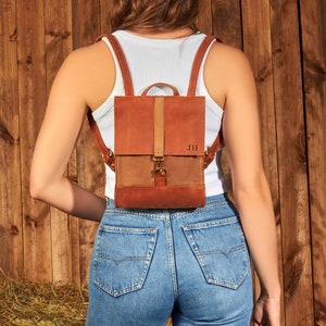 Wax Canvas Backpack For Women, Canvas Rucksack For Her, Laptop Backpack For Women, Waxed Canvas Travel Backpack, Satchel Bag Gift image 10