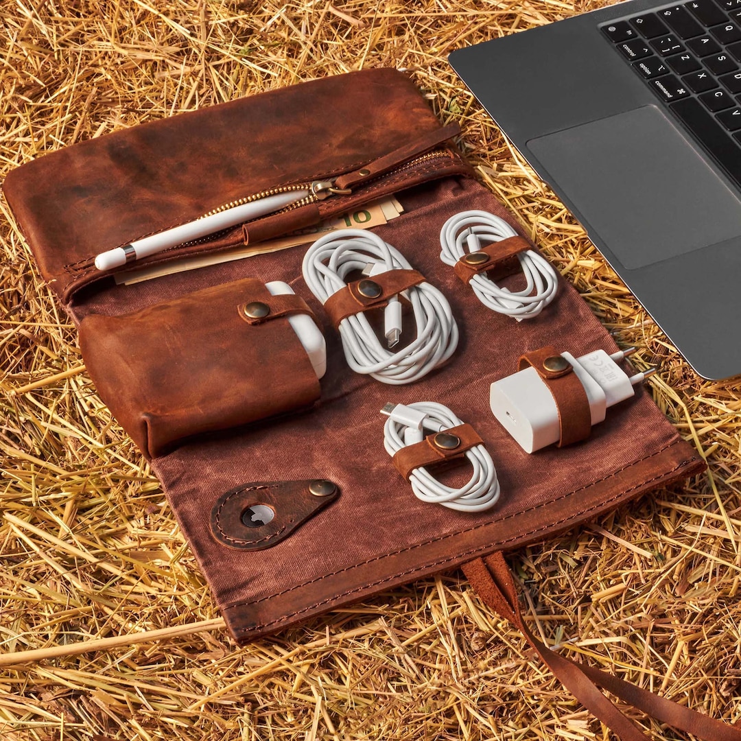 Travel Cord Organizer, Cable Organizer, Travel Case, Leather Tech