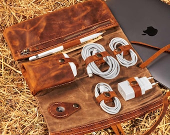 Travel Organizer For Cables, Travel Cord Case, Travel Case, Leather Tech Organizer, Drawer Organizer