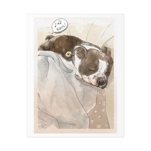 Boston Terrier Art, Boston Terrier Poster, Boston Terrier Lovers, Gift for Boston Moms, Sleepy Puppy, Cute Illustration, Bedroom Wall Art