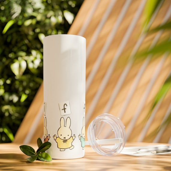 Miffy Inspired Skinny Tumbler With Straw | Cute Tumbler | Kawaii 