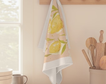 Lemonade Microfiber Tea Towel | Coquette Tea Towel | Pretty Kitchen Towel | Citrons | Cottage Core Vibes | Gift for Her | Pink Towel