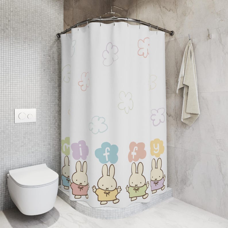 Cortinas de ducha Miffy / Miffy / Baño infantil / Baño infantil / Baño divertido / Miffy kawaii / Cortina de ducha linda / Cortina de ducha colorida imagen 4