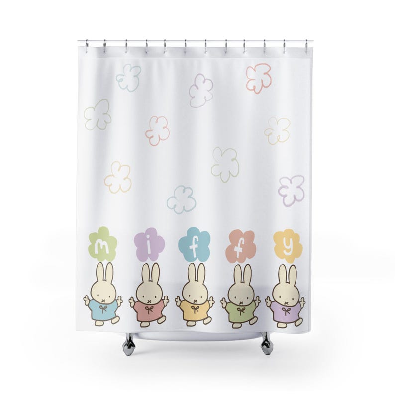 Cortinas de ducha Miffy / Miffy / Baño infantil / Baño infantil / Baño divertido / Miffy kawaii / Cortina de ducha linda / Cortina de ducha colorida imagen 2