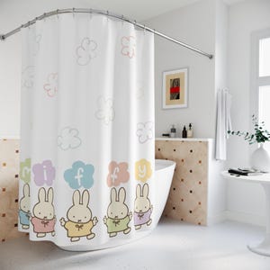 Cortinas de ducha Miffy / Miffy / Baño infantil / Baño infantil / Baño divertido / Miffy kawaii / Cortina de ducha linda / Cortina de ducha colorida imagen 1
