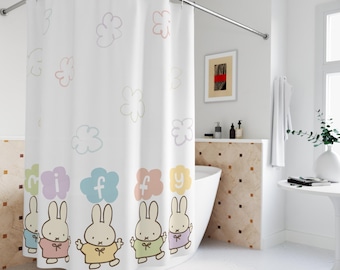 Miffy Shower Curtains | Miffy | Kids Bathroom | Kids Bath | Fun Bath Time | Kawaii Miffy | Cute Shower Curtain | Colourful Shower Curtain