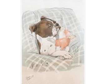Boston Terrier Lovers Poster, Print, Wall Art, Boston Terrier Artwork, Boston Terrier Gifts, Custom Illustrated Print