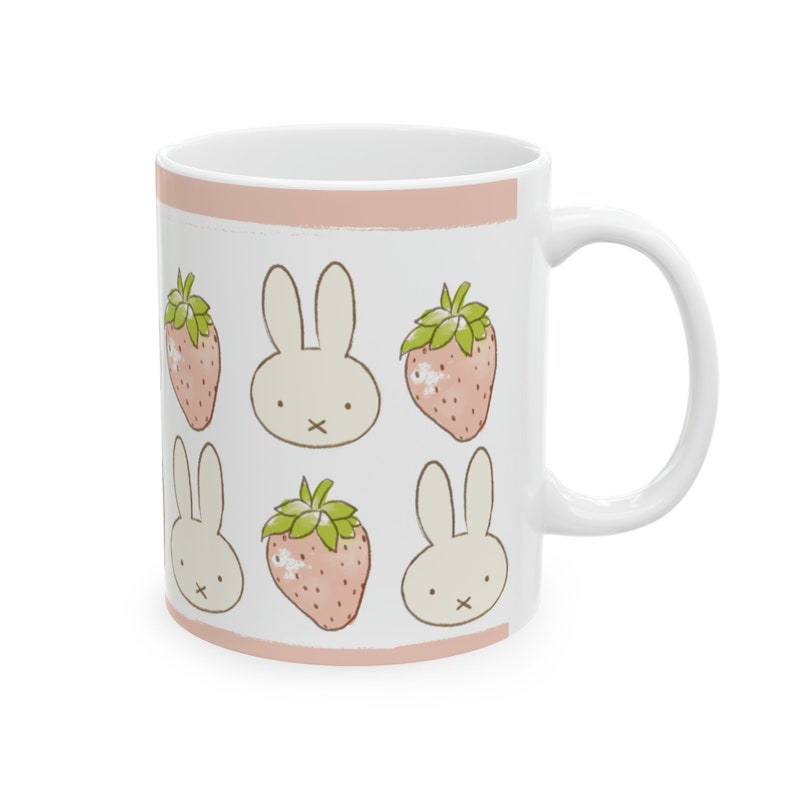 Miffy Inspired Strawberry Ceramic Mug | Cute Mug | Gift for Her | Mothers Day Gift Idea | Aesthetic Girl Room | Coquette Mug | Kawaii Cup image 4