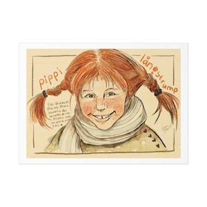 Uncoated Posters, Pippi Longstocking, Pippi Langstrump, Astrid Lindgren, Old School, Wall Art, Retro, lportrait, Swedish, Childrens Book