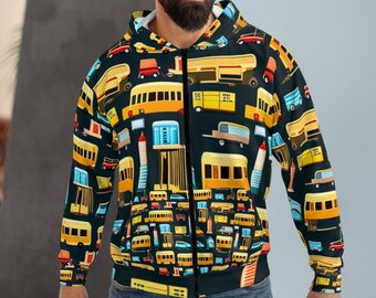 Autobus scolaire, Chauffeurs de bus, Imprimé intégral, Sweat à capuche zippé unisexe, Sweat-shirt, Homme, Femme, Cadeau, Vacances, Noël, Enseignant, Cadeau bus