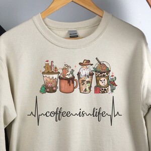 Christmas Coffee Women Sweatshirt, Gift for Mom, Dad, Family, Holiday, Birthday, Teacher, Coffee is Life Gift