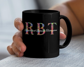 Colorful RBT Letters Mug, Artistic Rainbow Text Coffee Cup, Unique Typography Design, Vibrant Drinkware
