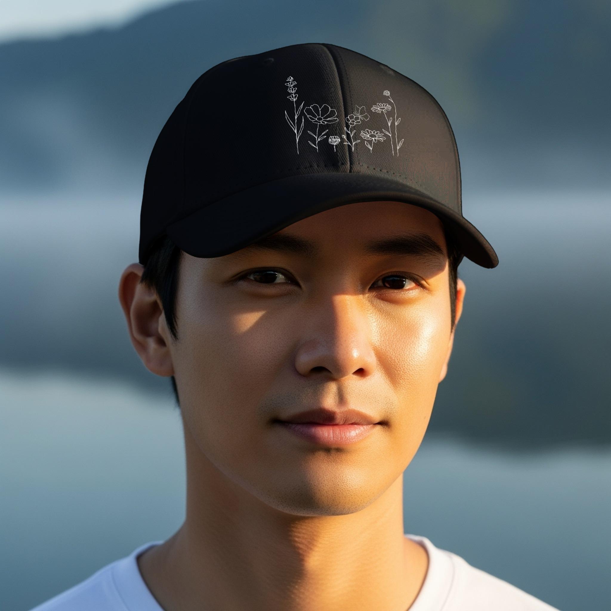 Wildflower Embroidered Unisex Classic Dad Hat, Flower Line Art Hat