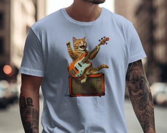 Cat Playing Bass Guitar T-Shirt, Sweatshirt, Rocker Cat Shirt, Music Lover Gift, Dad Gift, Husband Gift, Gift for Him