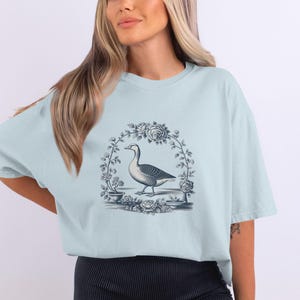 Vintage Flower Goose T-Shirt, Sweatshirt, Old Fashioned Bird Illustration, Elegant Bird, Nature Inspired Apparel, Botanical Goose Design