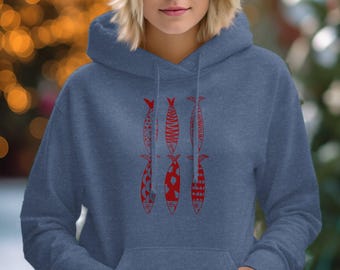 Unique Sardine Fish Pattern Graphic T-Shirt, Inspired Tee, Nature Lover Gift, Artful Fish Design Hoodie, Fun Marine Life Top, Fisherman