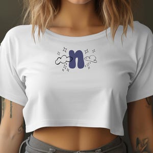 Initial N Tank Top, Initial N Crop Top, Letter N Shirt, Cute Letter N Design, Clouds and Stars Shirt, Gift for N Name Initial Lover