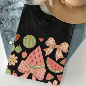 Watermelon T-Shirt, Fruit Sweatshirt, Summer Outfit, Cute Watermelon, Kawaii Bow, Sweet Watermelon, Heart, Flower, T-Shirt Design, Summer