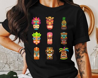 Colorful Tiki Masks Graphic T-Shirt, Hawaiian Island Vibes