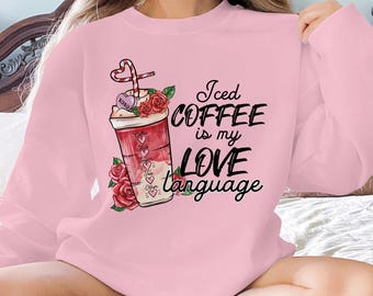 Camiseta "El café helado es mi lenguaje del amor", camiseta divertida con café, camiseta para amantes de la cafeína, linda camiseta gráfica, gran idea para un regalo