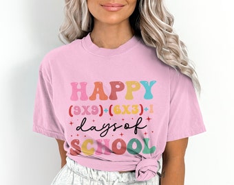 T-shirt Happy Days of School, T-shirt enseignant coloré, T-shirt équation mathématique, Cadeau amusant pour éducateur, Vêtements pour l'enseignement primaire