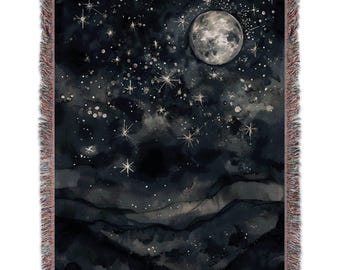 Hemelse deken met maan en sterren, wandtapijt met nachtelijke hemel, 50x60 cm, knusse deken