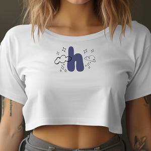 Camiseta sin mangas con la letra H, top corto, camiseta con nubes y estrellas, camiseta con el alfabeto, camiseta con inicial, regalo personalizado, camiseta de moda, camiseta personalizada