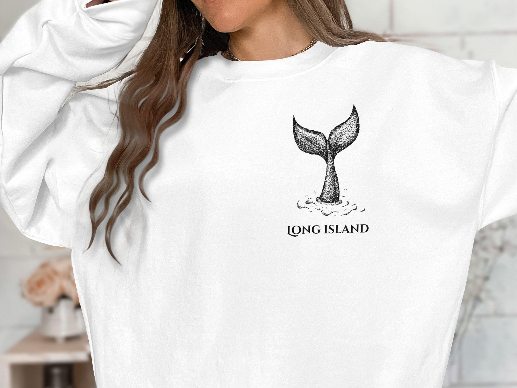 Whale Tail Long Island T-Shirt oder Sweatshirt erhältlich, Grafik-T-Shirt, wunderliches Wal-Design, Freizeitkleidung, vom Ozean inspiriertes Oberteil