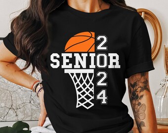 Senior 2024 Basketball T-Shirt, Graduation Gift Tee, High School Sports Shirt, Class of 2024 Apparel, Unisex Adult Fashion Top Gift