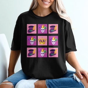 Mardi Gras T-Shirts,Sweatshirts, Crown,Jester Mask, Top Hat with Feather, New Orleans Party Outfit, Festive Clothing, Parades