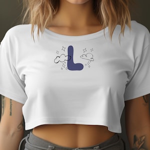 Letter L Tank Top, Crop Top, Initial Tank Top, Cute Clouds and Stars, Alphabet Shirt, Letter Shirt, Trendy Top, Custom Tee, Gift Idea