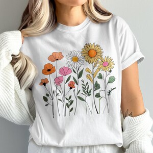 Wildflowers T-Shirt, Sweatshirt, Floral Tee, Botanical Design, Garden Lover Gift, Nature Inspired Clothing, Daisy, Poppy, Sunflower, Spring