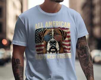Patriotic Boxer Dog T-Shirt, American Flag Sunglasses, Gift for Dog Dad