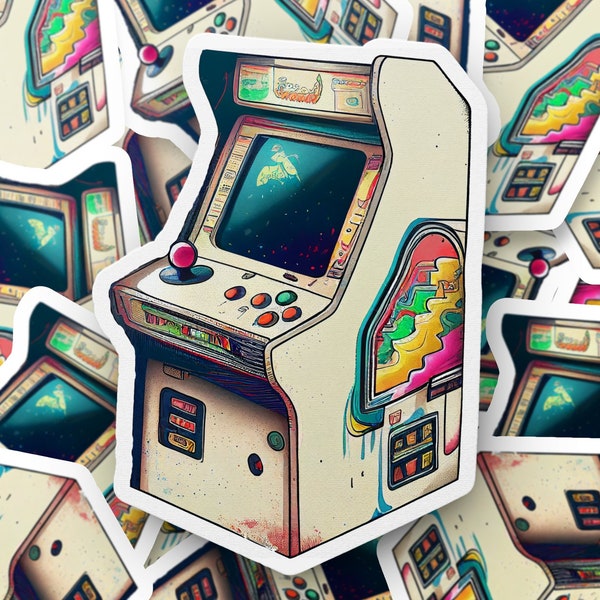 Retro Arcade Machine Sticker, Vintage Video Game Cabinet Decal, Classic Gaming Nostalgia, 80s Gamer Decor, Geeky Laptop Accessory Gift