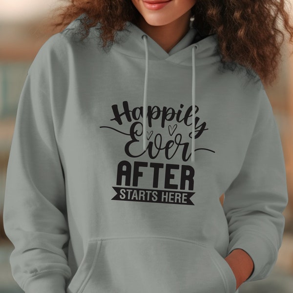 Happily Ever After Starts Here T-Shirt, Inspirational Quote Tee, Couples Matching Shirt, Wedding Anniversary Gift Top Gift