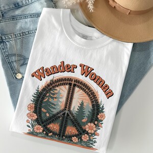 Wander Woman Peace Sign T-Shirt, Sweatshirt, Outdoorsy, Retro, Adventure, Vintage, Travel, Nature Lover, Forest Graphic, Positive Vibes